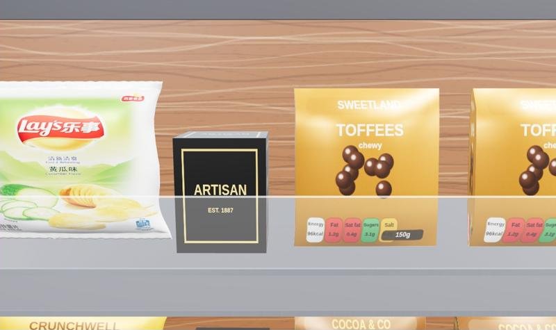 A coffee station and counter area rendered in 3D with a bean-to-cup machine and till